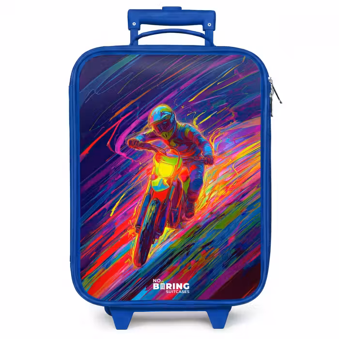Kinderkoffer Blau - Crossrad - Neonfarben - Linien - Helm