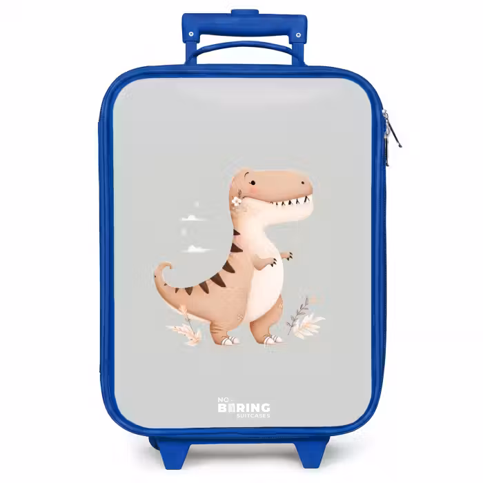 Kinderkoffer Blau - Dino in den Farben Beige und Grau