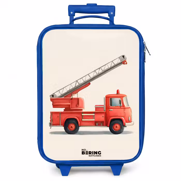 Kinderkoffer Blau - Feuerwehrauto - Signiert - Rot