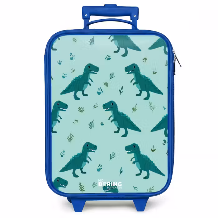 Kinderkoffer Blau - Freundlicher T. rex zwischen den Spuren