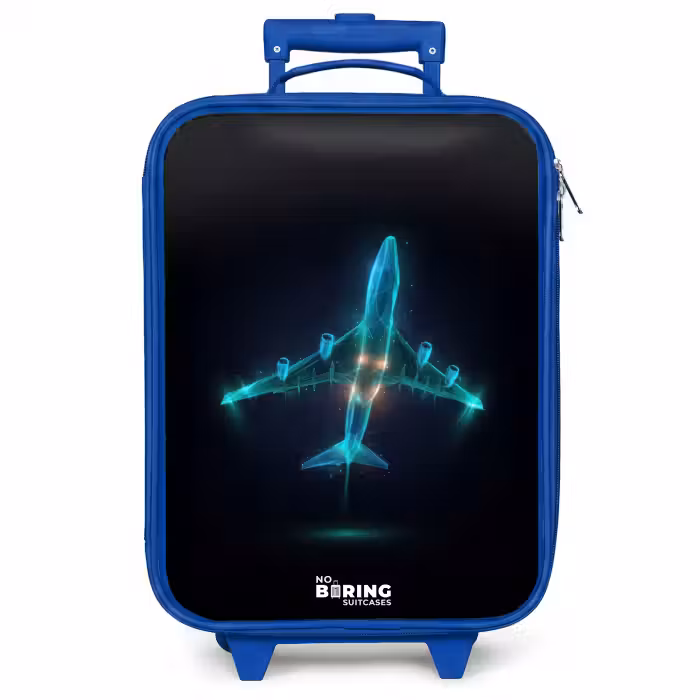 Kinderkoffer Blau - Leuchtendes Flugzeug
