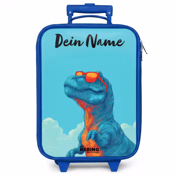 Kinderkoffer Blau mit Name - Dino - Sonnenbrille - Blau