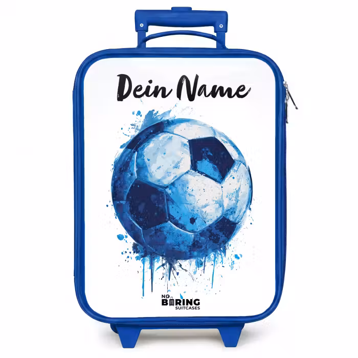 Kinderkoffer Blau mit Name - Fußball-Vibes - Tintenkleckse - Blau