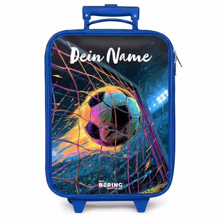 Kinderkoffer Blau mit Name - Neon - Netz - Fußball - Farbenfroh