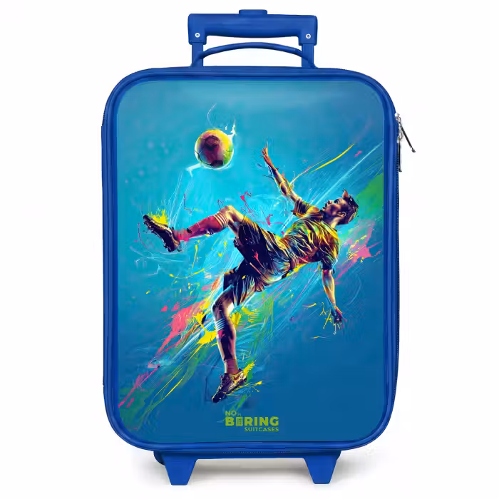 Kinderkoffer Blau - Neon - Fußball - Kick - Farbenfroh