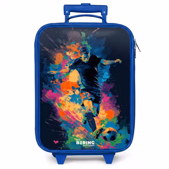 Kinderkoffer Blau - Neon - Fußballer - Farbenfroh