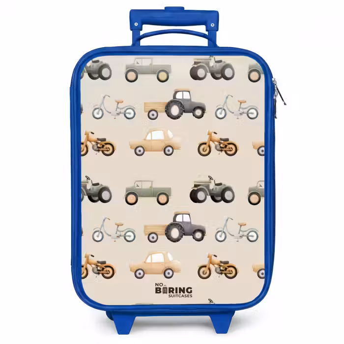 Kinderkoffer Blau - Retro-Fahrzeugmuster