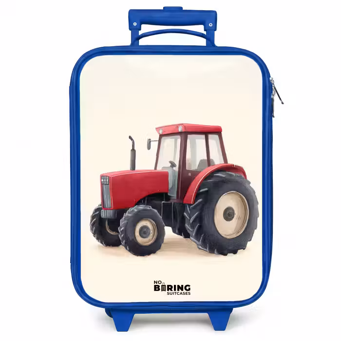 Kinderkoffer Blau - Traktor - Signiert - Rot