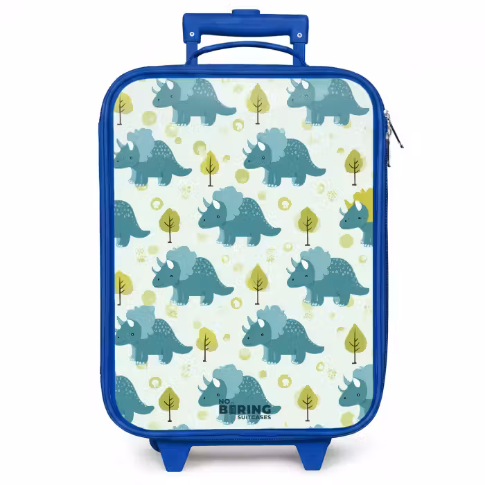 Kinderkoffer Blau - Triceratops zwischen Bäumen