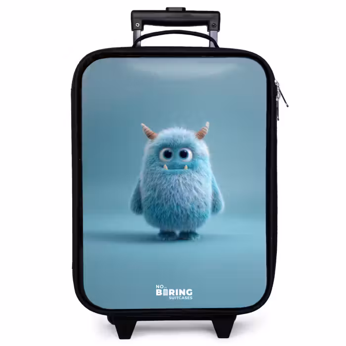 Kinderkoffer - Blaues Plüschmonster mit Hörnern
