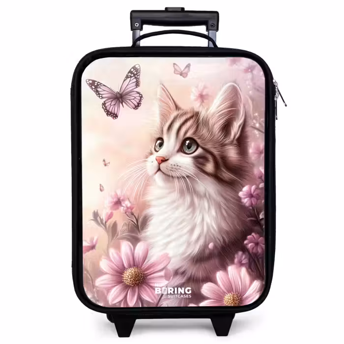Kinderkoffer - Katze - Lila - Schmetterlinge - Blumen