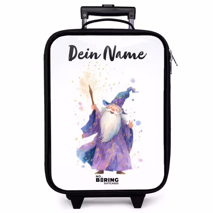 Kinderkoffer mit Name - Alter Magier mit Stab