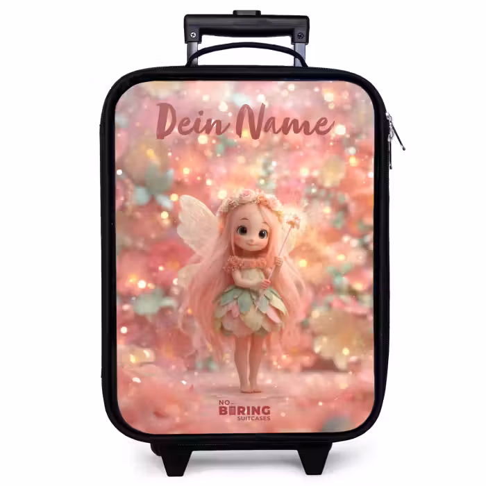 Kinderkoffer mit Name - Blumenfee in rosa Märchenwelt