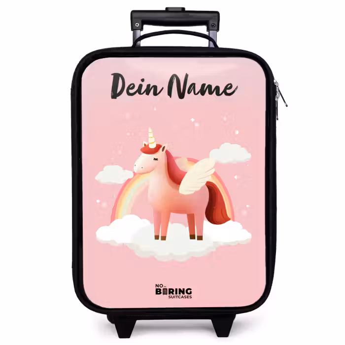 Kinderkoffer mit Name - Einhorn - Flügel - Rosa - Regenbogen