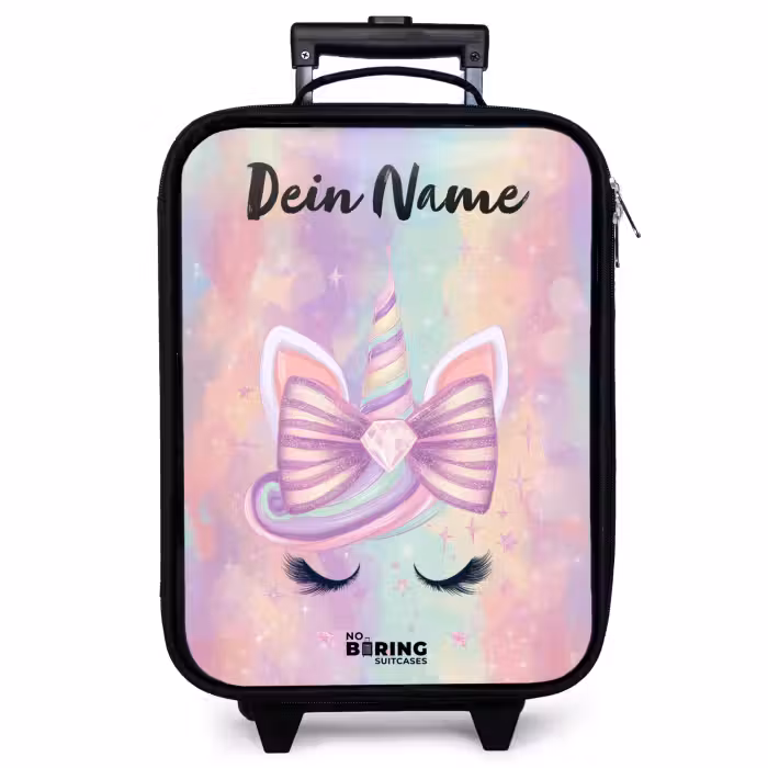 Kinderkoffer mit Name - Einhorn - Glitzer - Regenbogen - Pastell