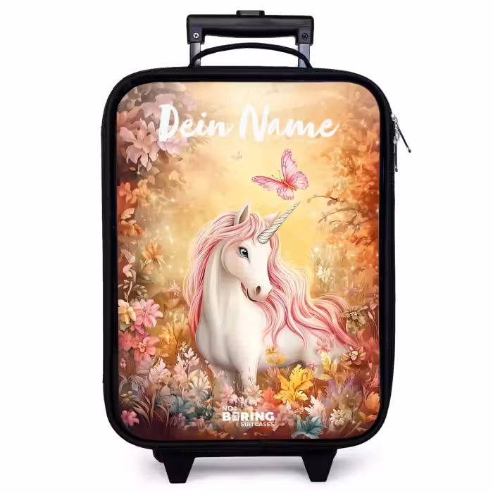 Kinderkoffer mit Name - Einhorn - Schmetterling - Rosa - Mähne