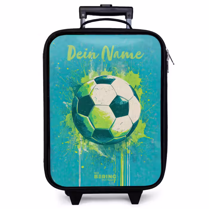 Kinderkoffer mit Name - Fußball-Vibes - Farbkleckse - Grün - Blau