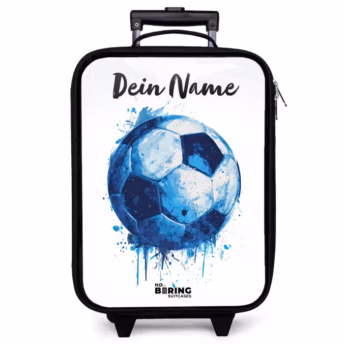 Kinderkoffer mit Name - Fußball-Vibes - Tintenkleckse - Blau