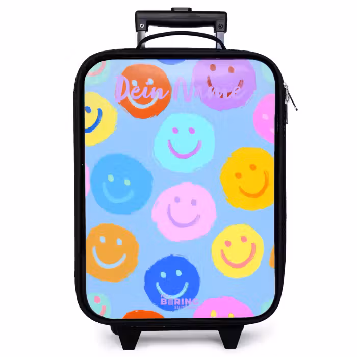 Kinderkoffer mit Name - Heiteres Muster von Smileys