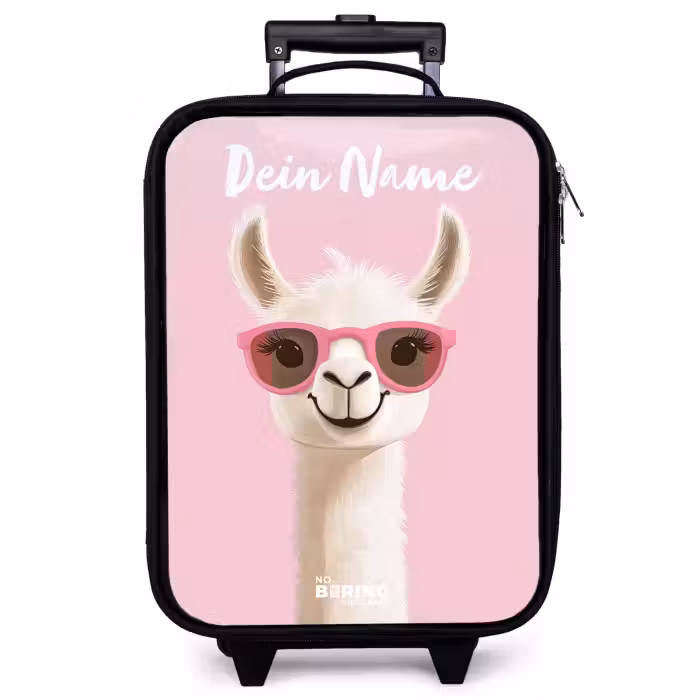 Kinderkoffer mit Name - Lama - Weiß - Sonnenbrille - Wimpern