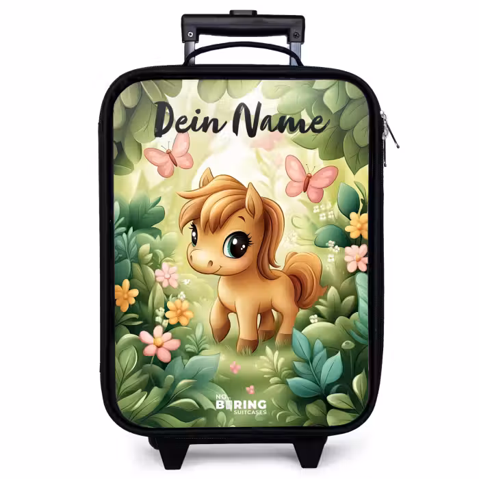 Kinderkoffer mit Name - Pferd - Blumen - Schmetterlinge