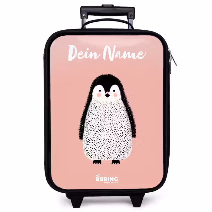 Kinderkoffer mit Name - Pinguin - Punkte - Rosa - Minimalistisch