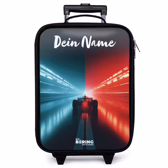 Kinderkoffer mit Name - Rennwagen - Beleuchtung - Neon - Rot