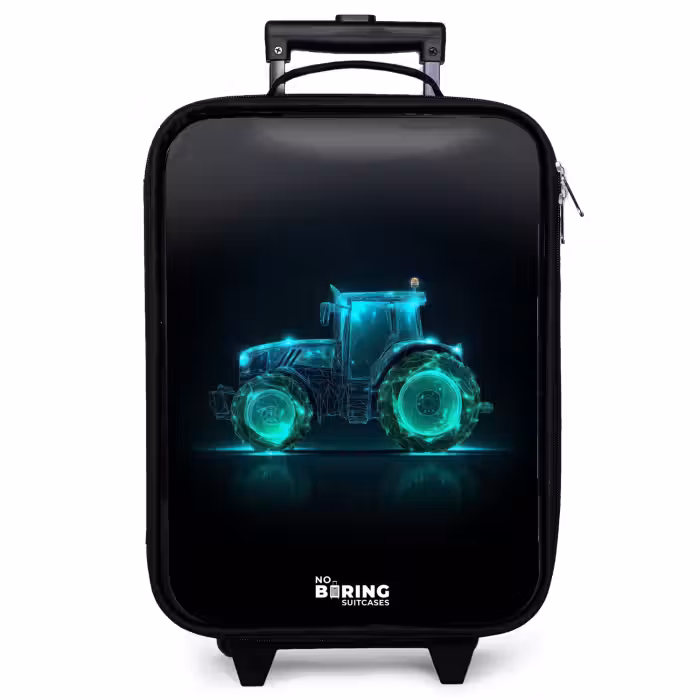 Kinderkoffer - Neontraktor auf schwarzem Hintergrund