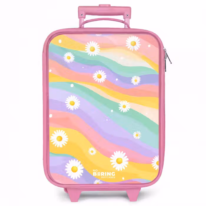 Kinderkoffer Rosa - Gänseblümchen auf Regenbogen-Hintergrund