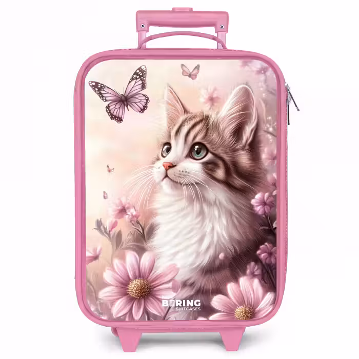 Kinderkoffer Rosa - Katze - Lila - Schmetterlinge - Blumen