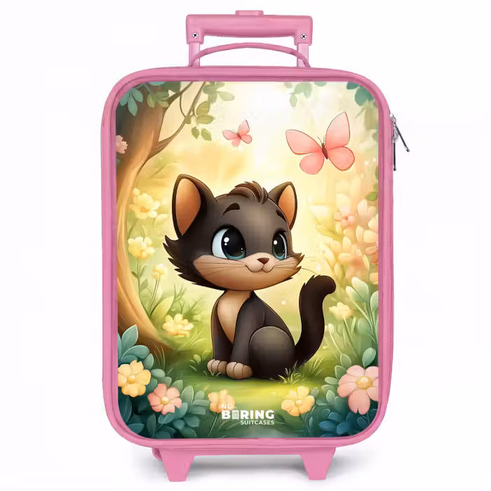 Kinderkoffer Rosa - Katze - Schmetterling - Blumen