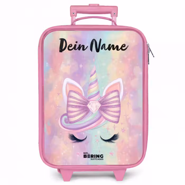 Kinderkoffer Rosa mit Name - Einhorn - Glitzer - Regenbogen - Pastell