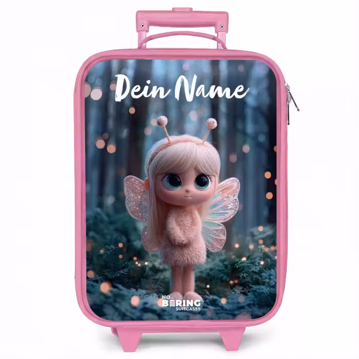 Kinderkoffer Rosa mit Name - Fee - Wald - Glitzer