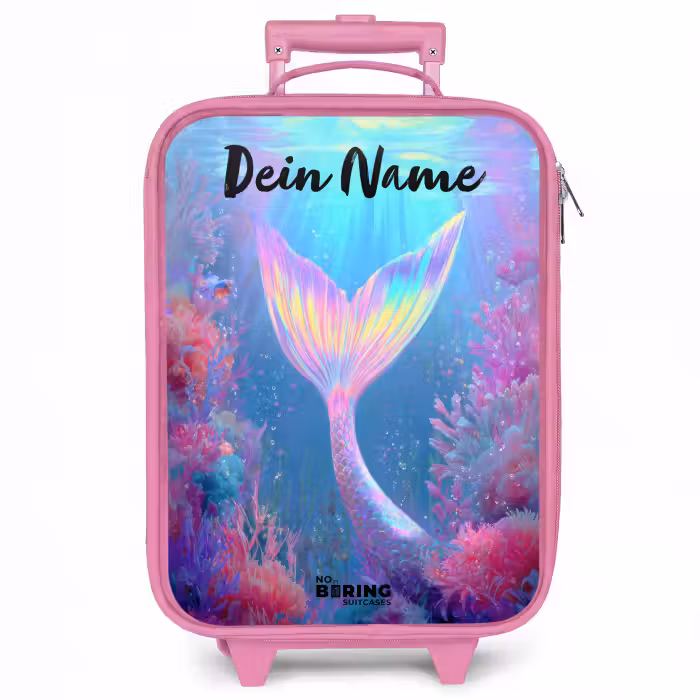 Kinderkoffer Rosa mit Name - Meerjungfrau - Koralle - Wasser