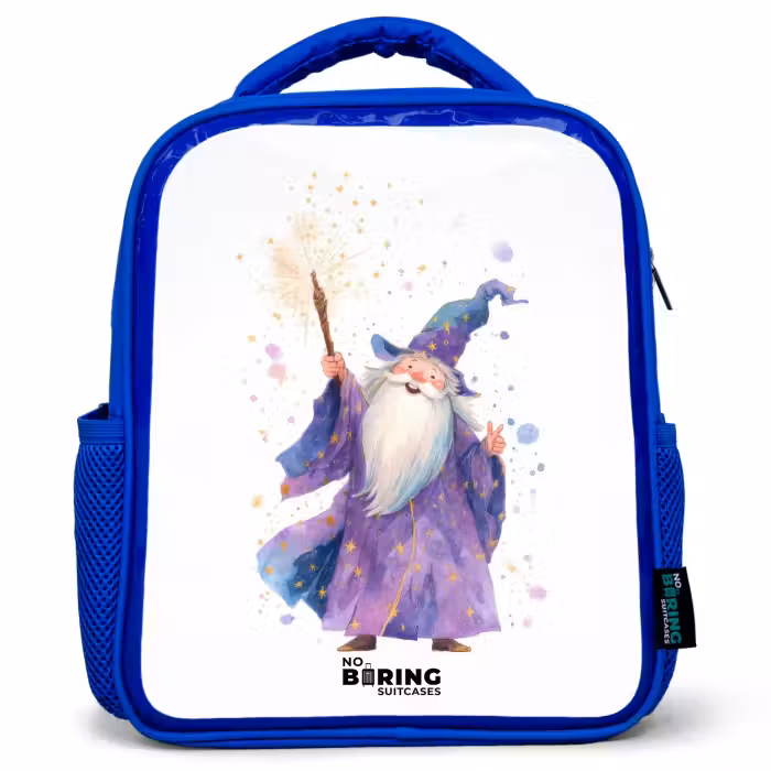 Kinderrucksack - Blau - Alter Magier mit Stab
