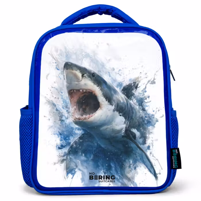 Kinderrucksack - Blau - Angreifender Hai in Aquarell