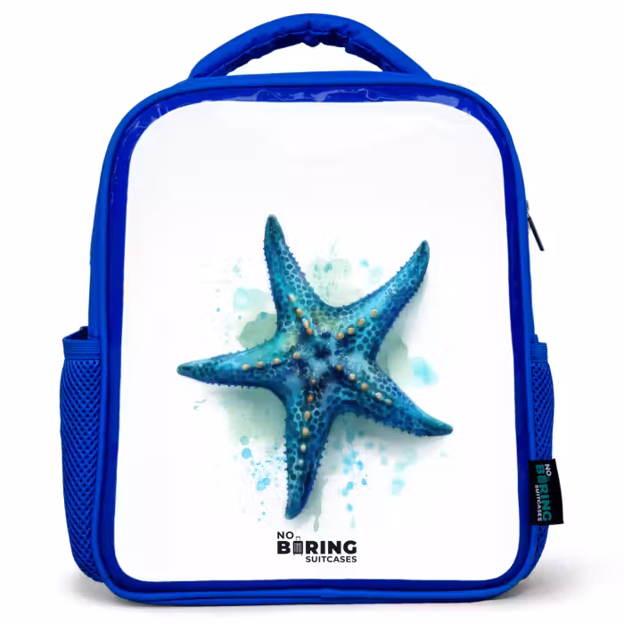 Kinderrucksack - Blau - Blauer Seestern auf weißem Hintergrund