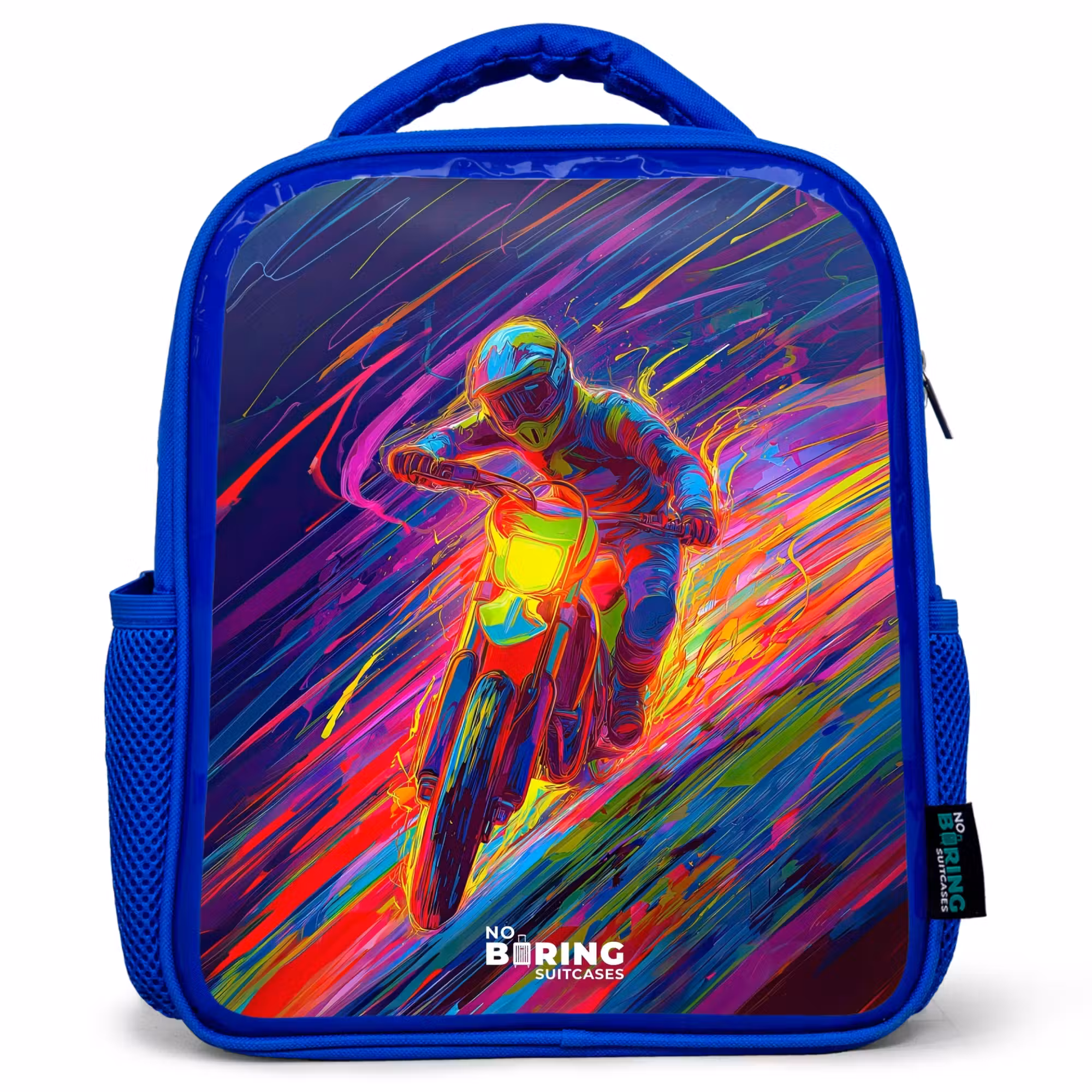 Kinderrucksack - Blau - Crossrad - Neonfarben - Linien - Helm