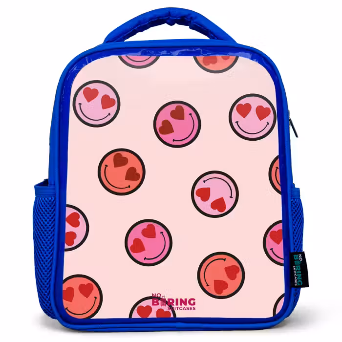 Kinderrucksack - Blau - Herz - Smiley - Muster
