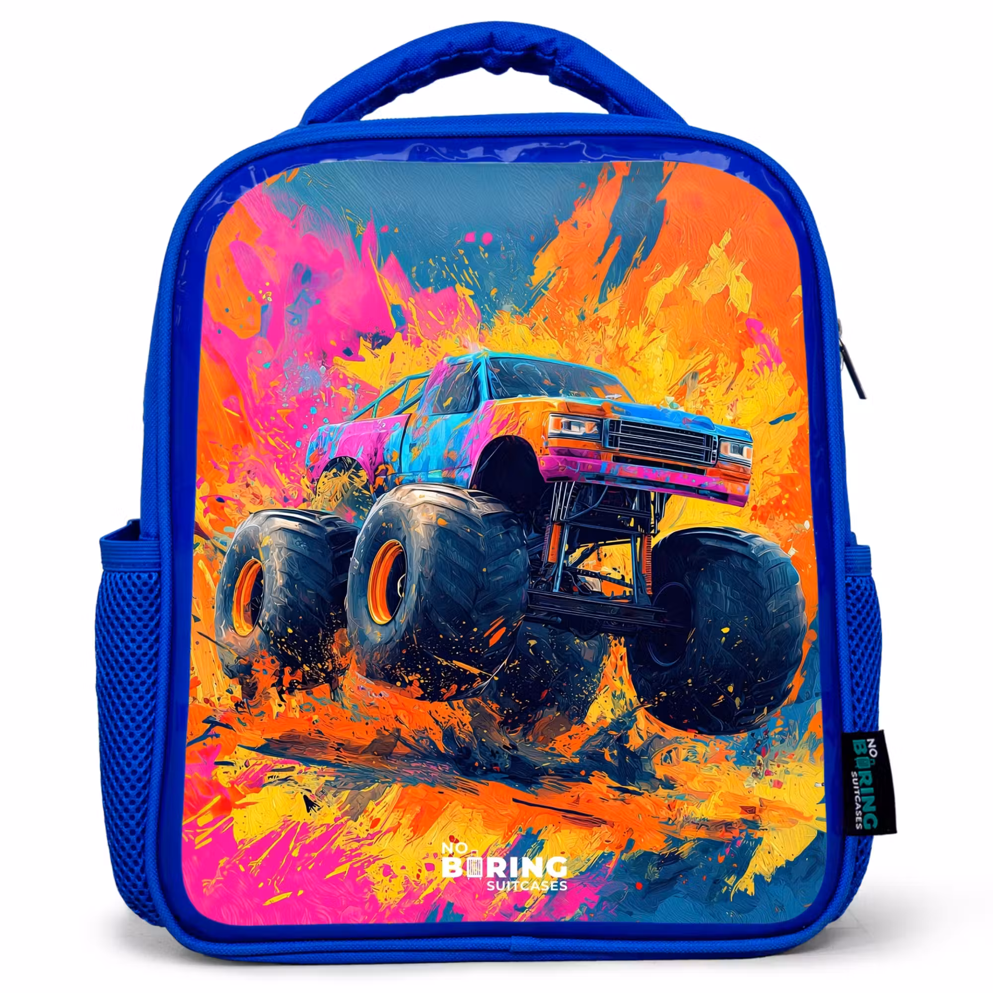 Kinderrucksack - Blau - Monstertruck - Farbspritzer - Bunt - Explosion