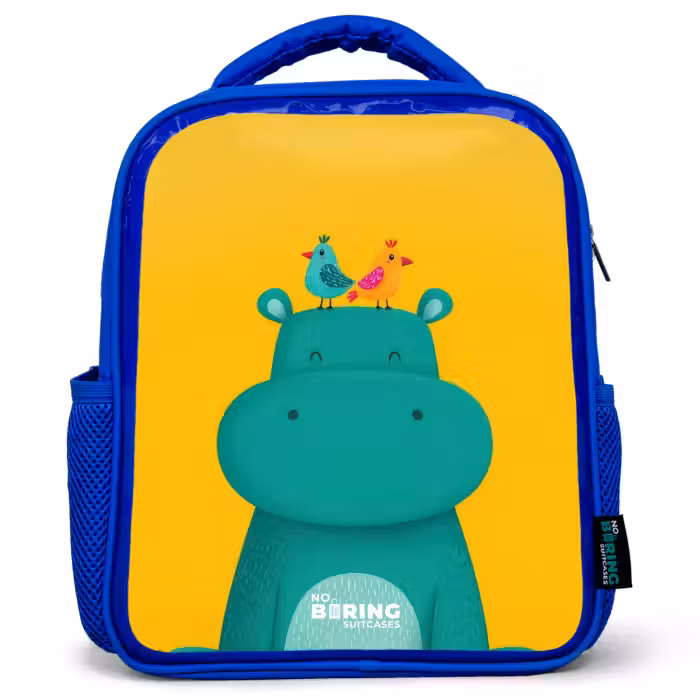 Kinderrucksack - Blau - Nilpferd - Vögel - Gelb
