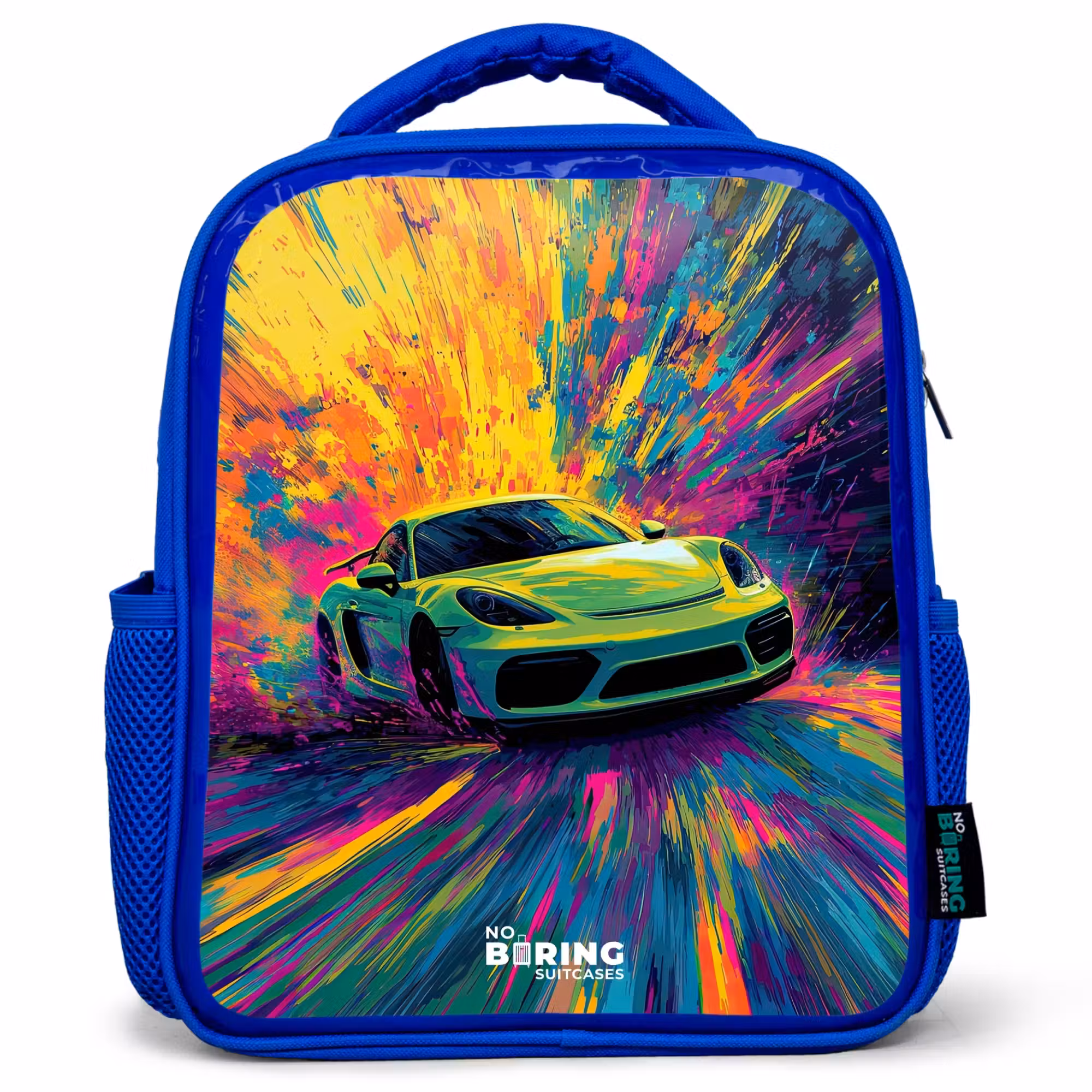 Kinderrucksack - Blau - Sportwagen - Explosion - Farbenfroh - Lackstreifen