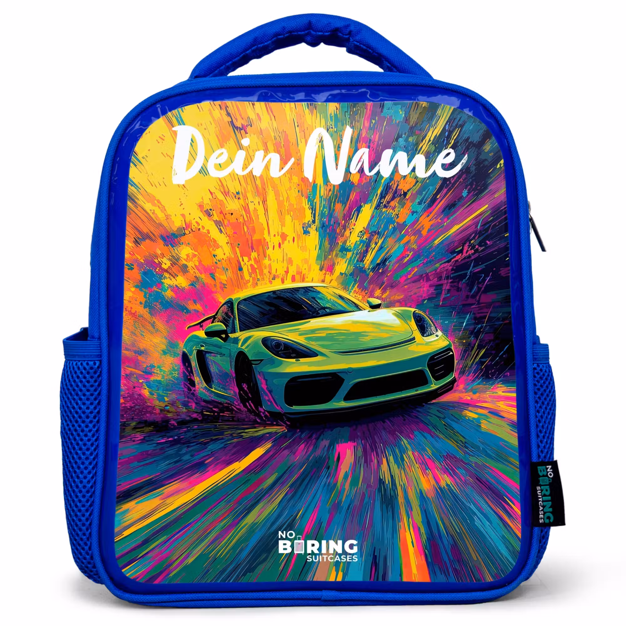 Kinderrucksack - Blau - Sportwagen - Grün - Lackstreifen - Farben