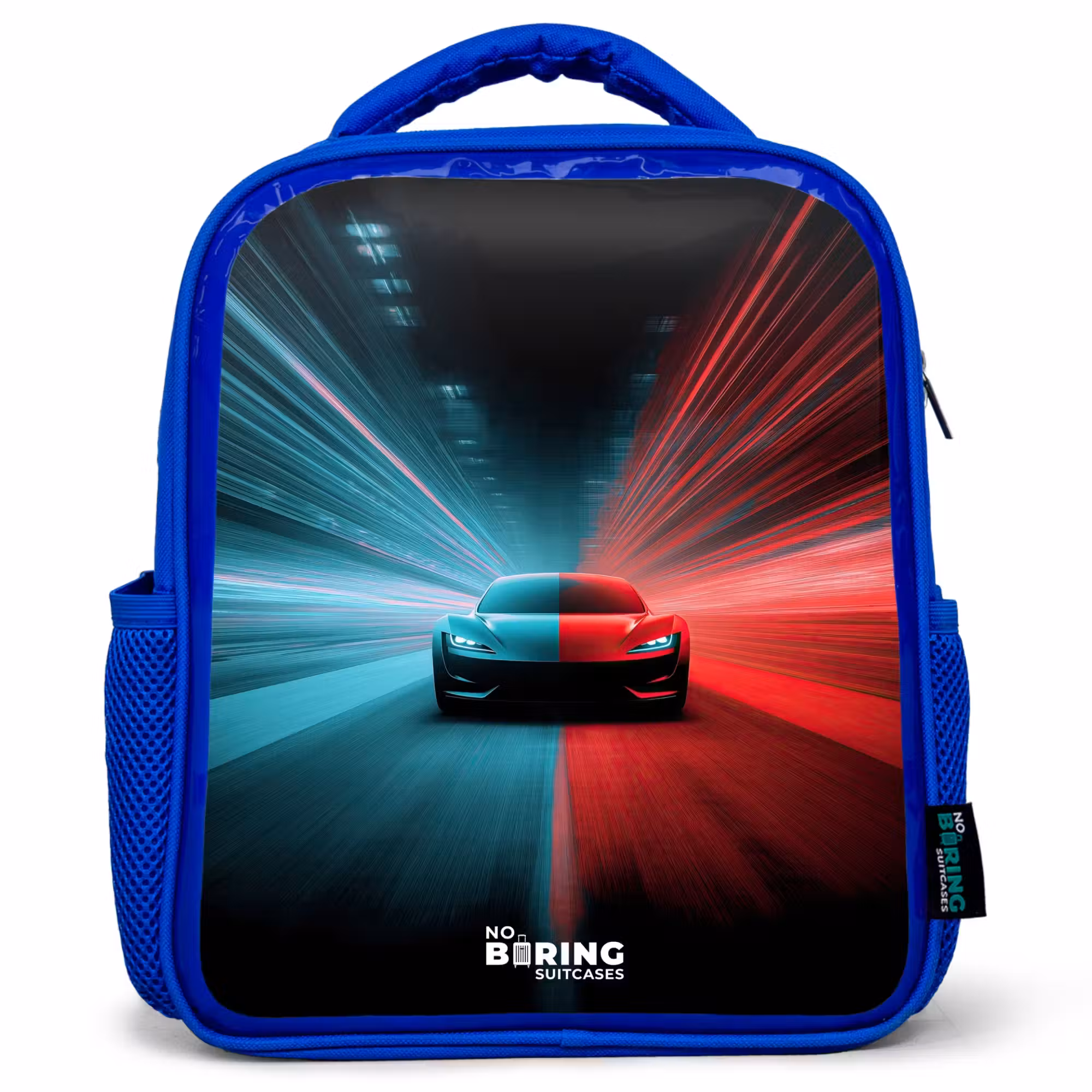 Kinderrucksack - Blau - Sportwagen - Lichtstrahlen - Neon - Blau