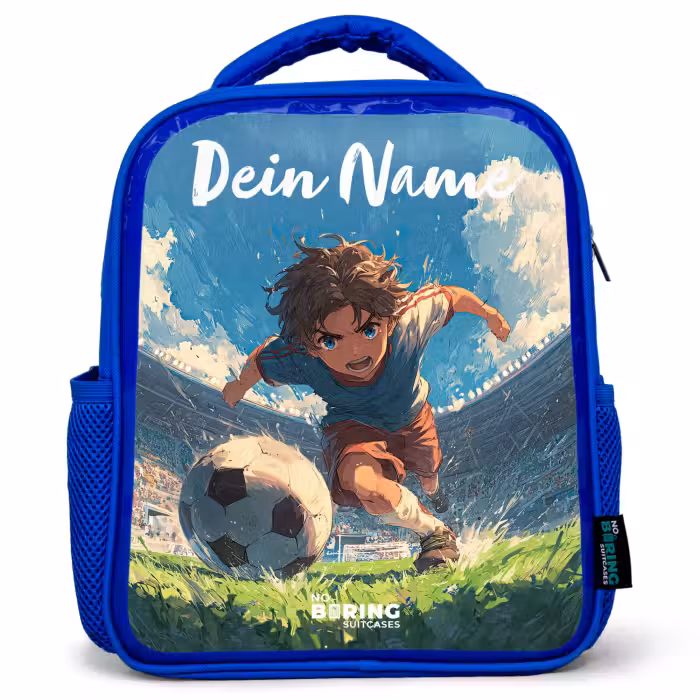 Kinderrucksack mit Namen - Blau - Stadion - Fußball - Junge