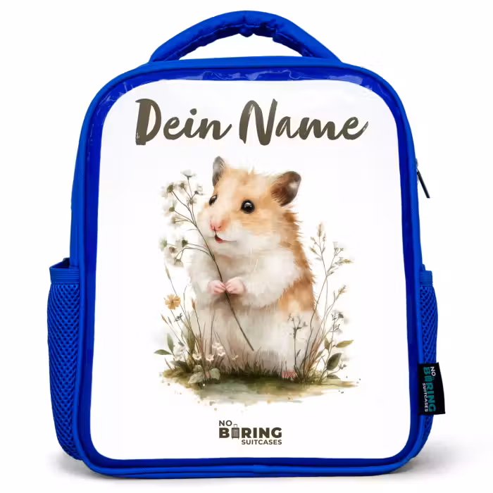 Kinderrucksack mit Namen - Blau - Tier - Natur - Hamster