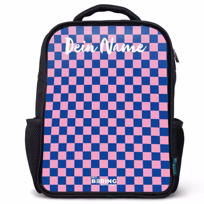 Kinderrucksack mit Namen - Schwarz - Blöcke - Blau - Rosa