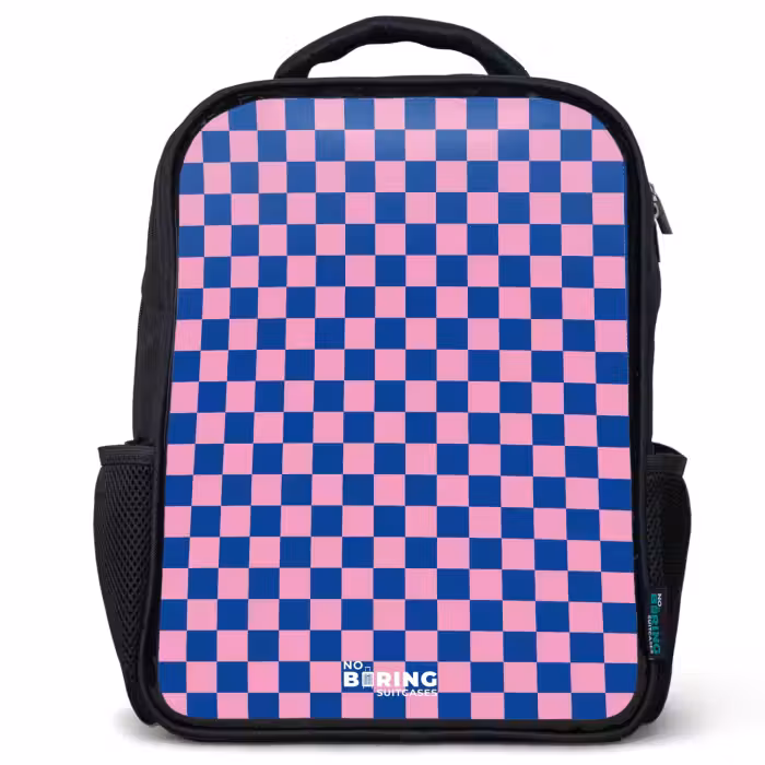 Kinderrucksack mit Namen - Schwarz - Blöcke - Blau - Rosa