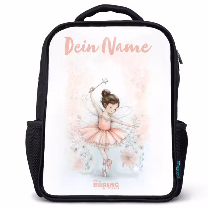 Kinderrucksack mit Namen - Schwarz - Ballerina - Elfe - Fee