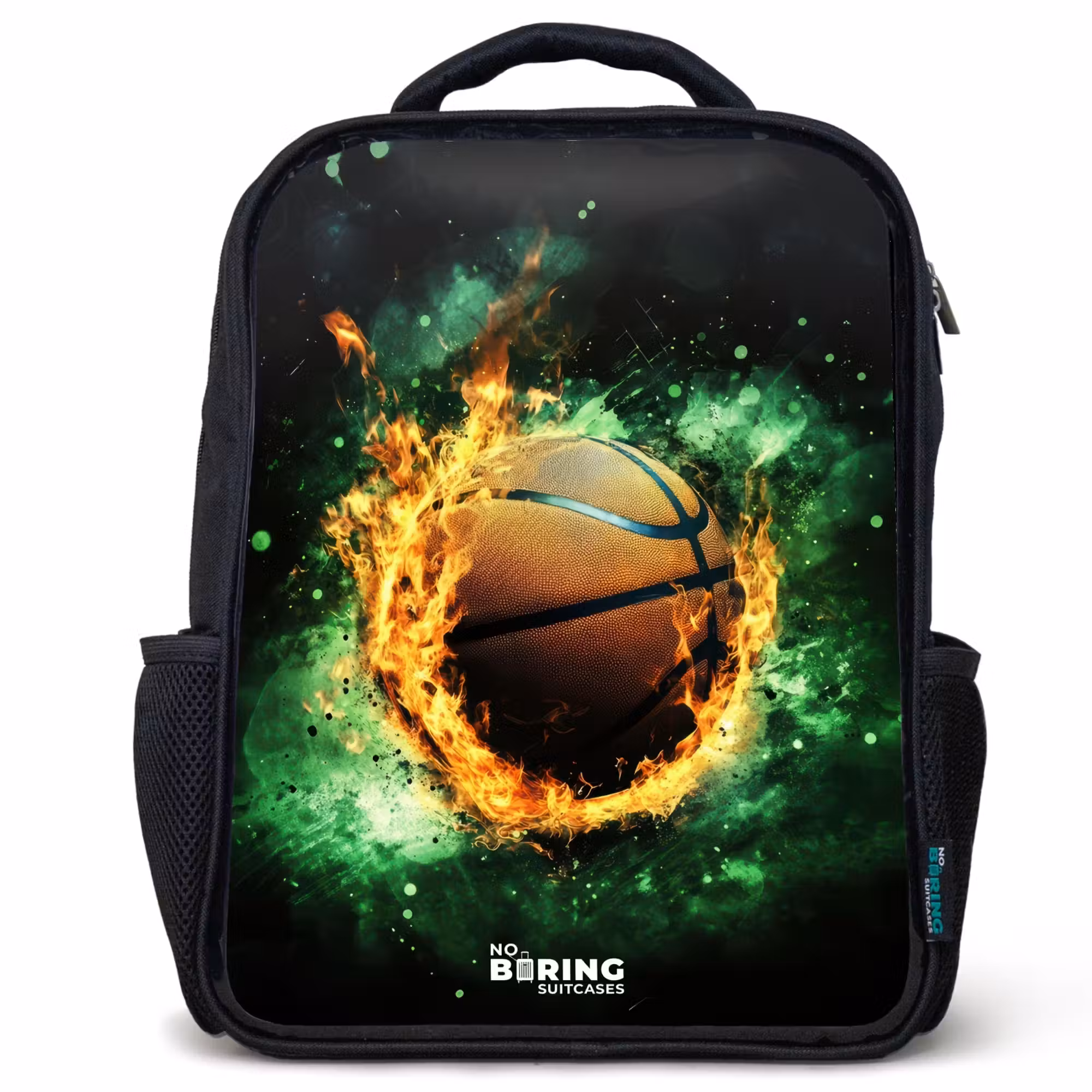 Kinderrucksack - Schwarz - Basketball in Flammen und explosiver Energie
